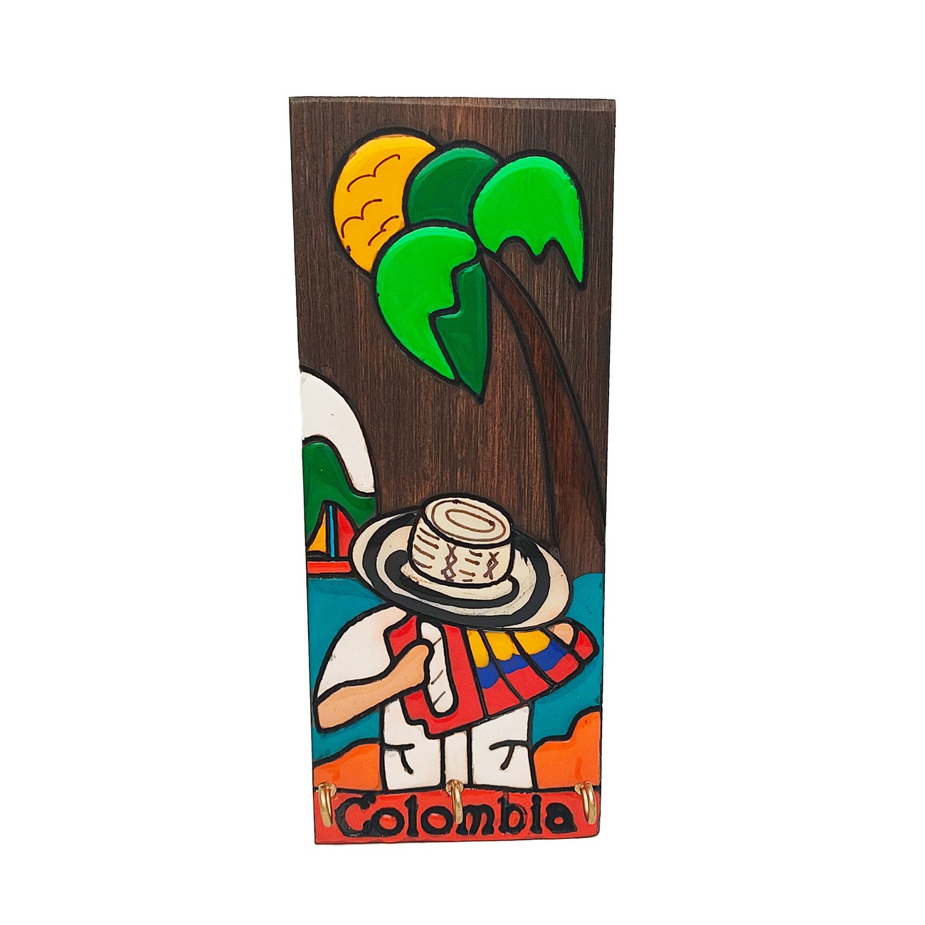 Porta Llave Para Pared Artesanía Acordeonero Colombia Madera